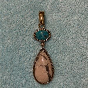 Barse Thai Gold Tone & Teal, Cream Stones Pendant